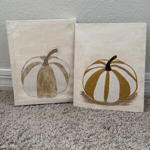Hand-Painted Pumpkin Canvas Art/ Two Holiday Pumpkins for one price!
